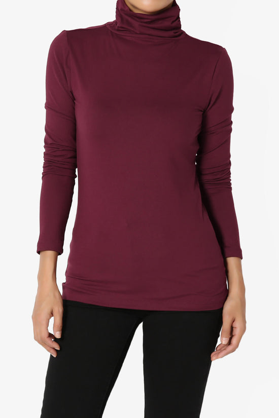 Viable Ruched Turtle Neck Long Sleeve Top DARK BURGUNDY_1
