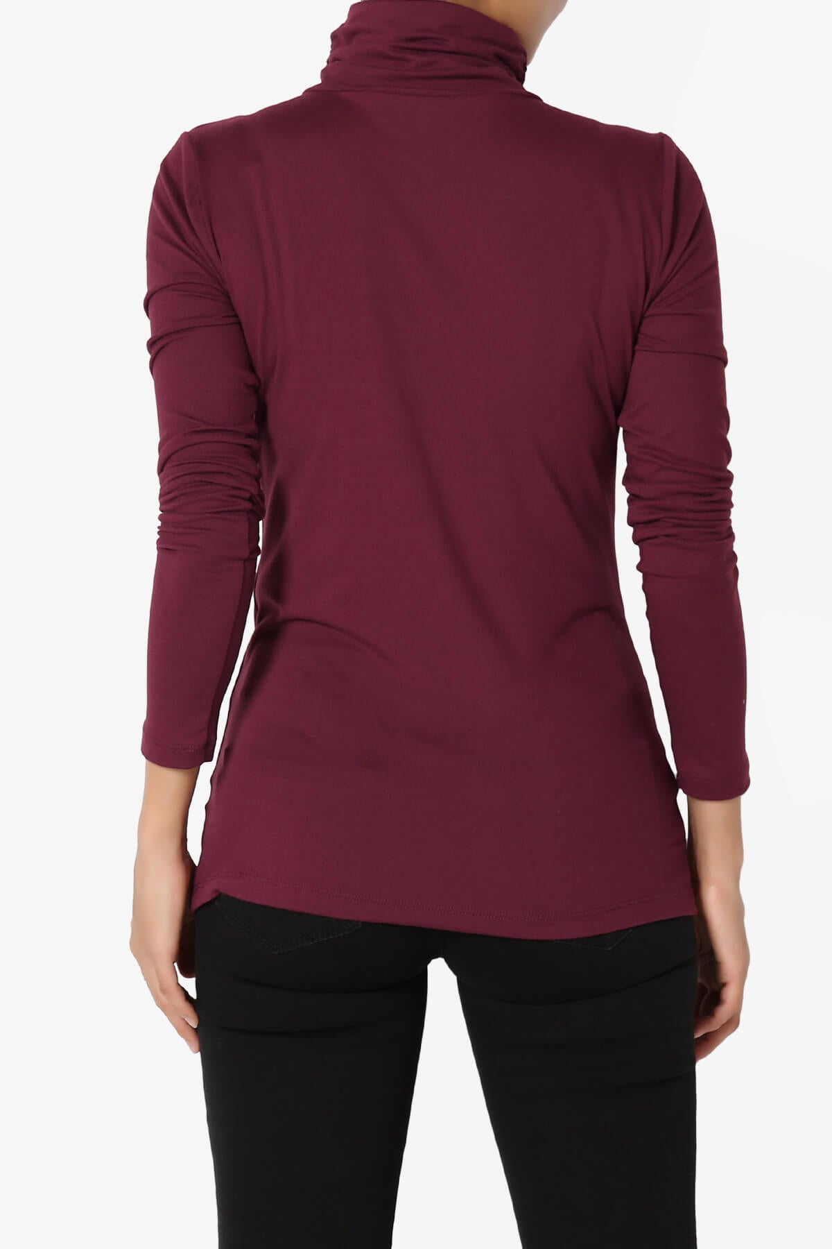 Viable Ruched Turtle Neck Long Sleeve Top DARK BURGUNDY_2