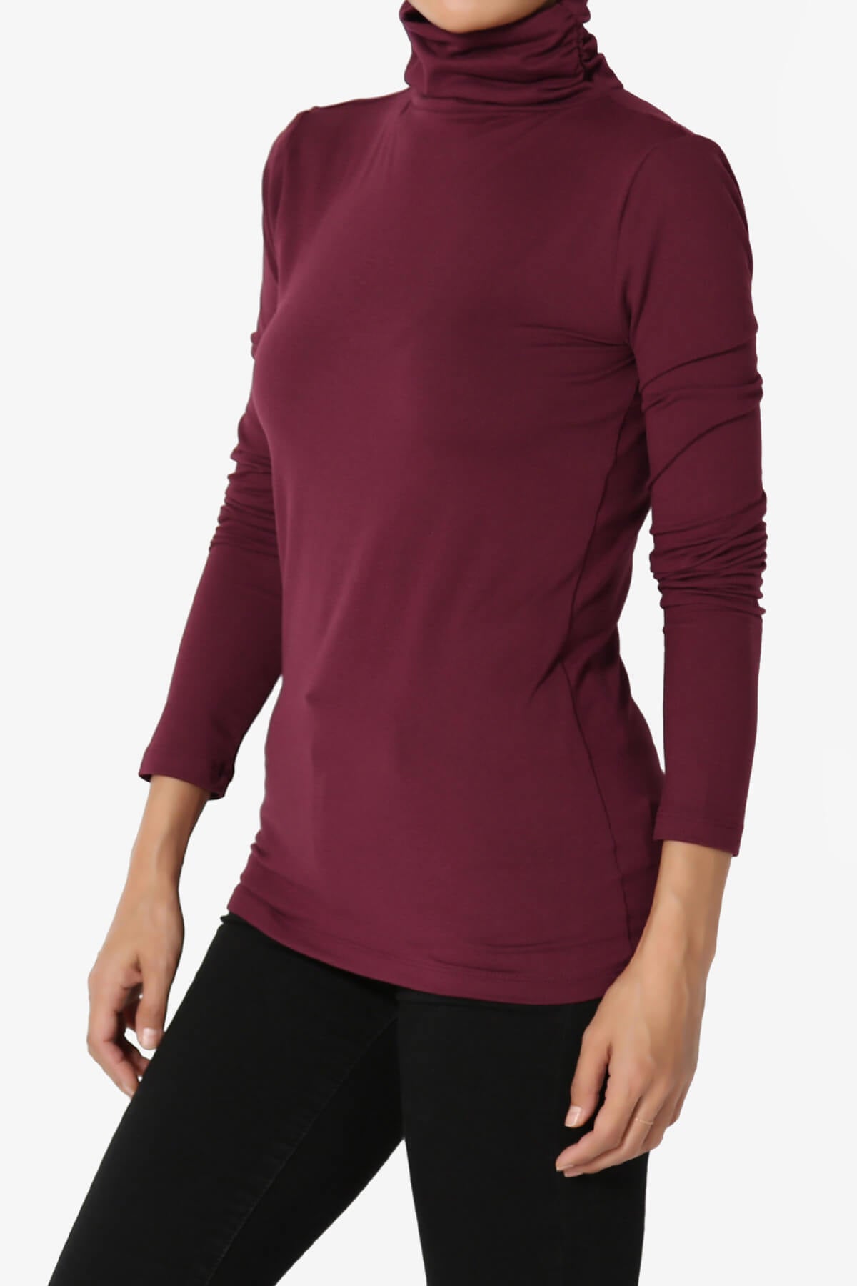 Viable Ruched Turtle Neck Long Sleeve Top DARK BURGUNDY_3