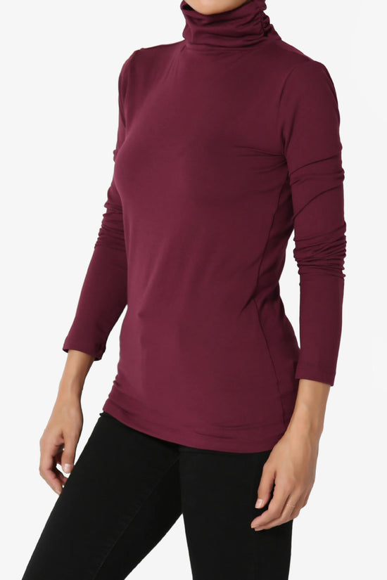 Viable Ruched Turtle Neck Long Sleeve Top DARK BURGUNDY_3