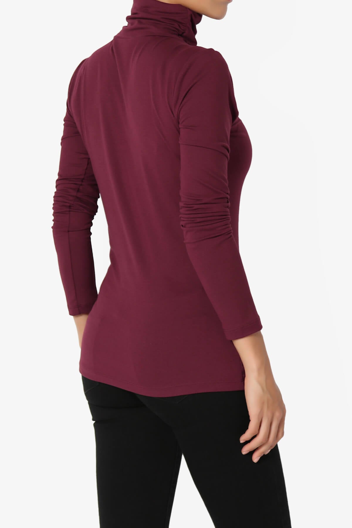 Viable Ruched Turtle Neck Long Sleeve Top DARK BURGUNDY_4