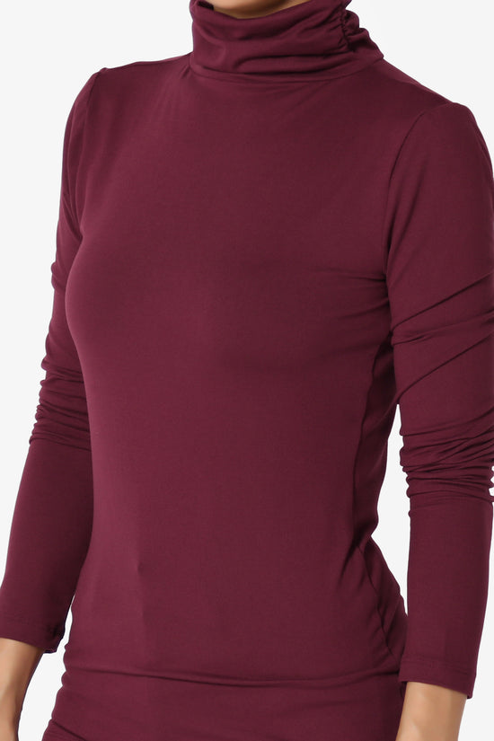 Viable Ruched Turtle Neck Long Sleeve Top DARK BURGUNDY_5