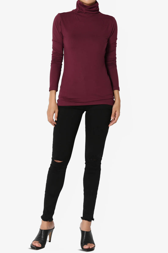 Viable Ruched Turtle Neck Long Sleeve Top DARK BURGUNDY_6