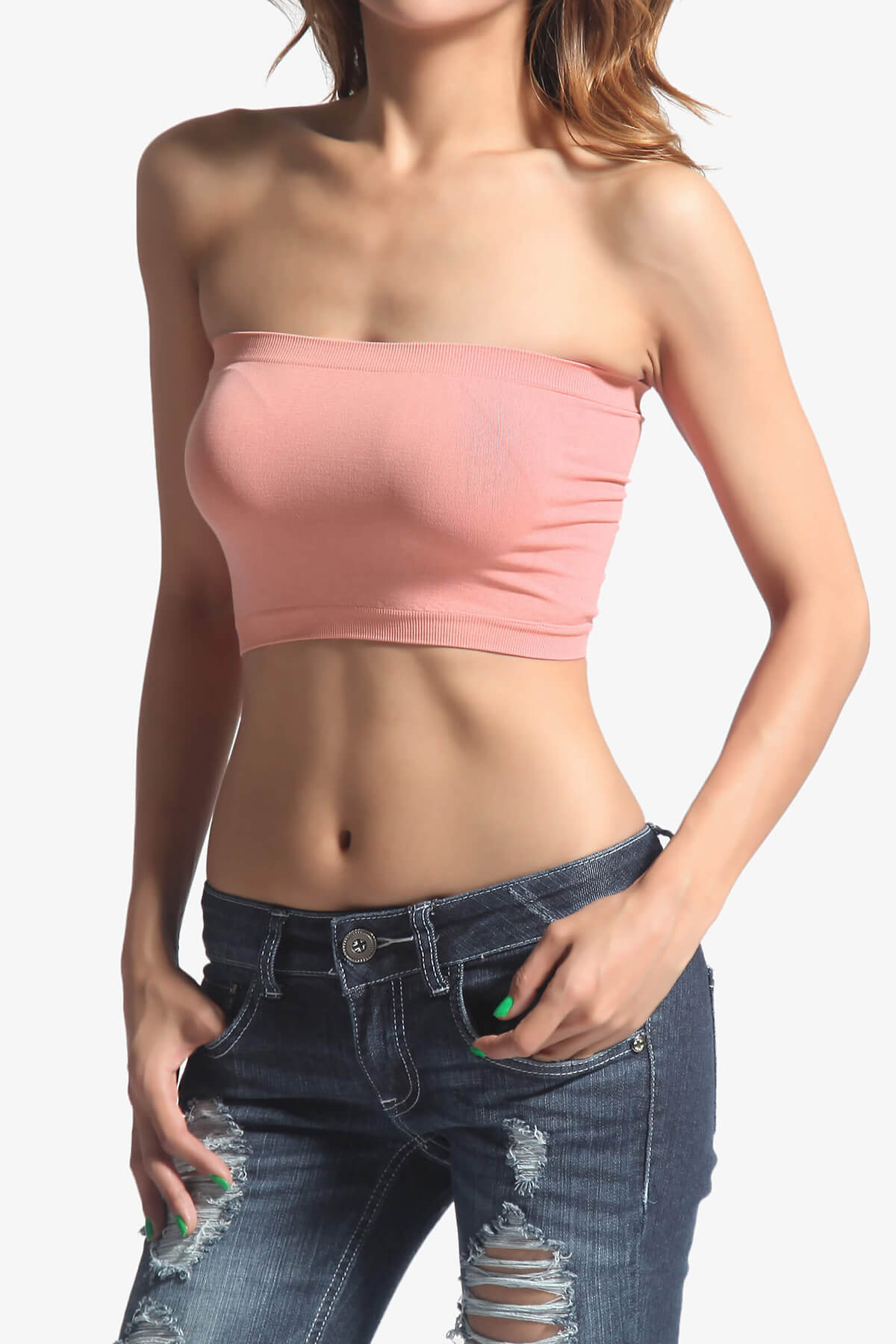 Wendi Seamless Crop Bandeau SALMON_1