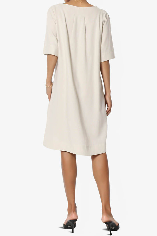 Winny Linen Short Sleeve Shift Dress SAND BEIGE_2