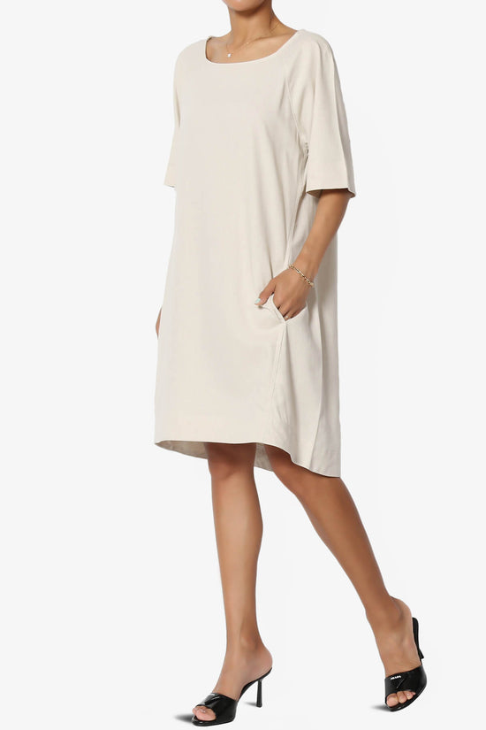 Winny Linen Short Sleeve Shift Dress SAND BEIGE_3