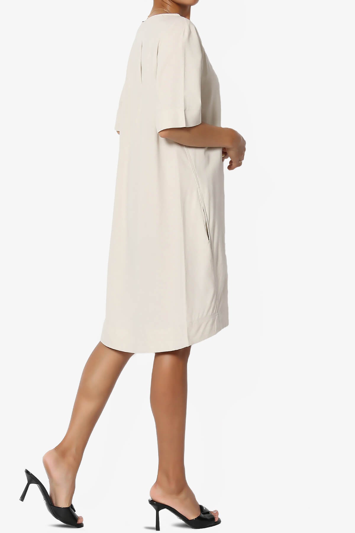 Winny Linen Short Sleeve Shift Dress SAND BEIGE_4