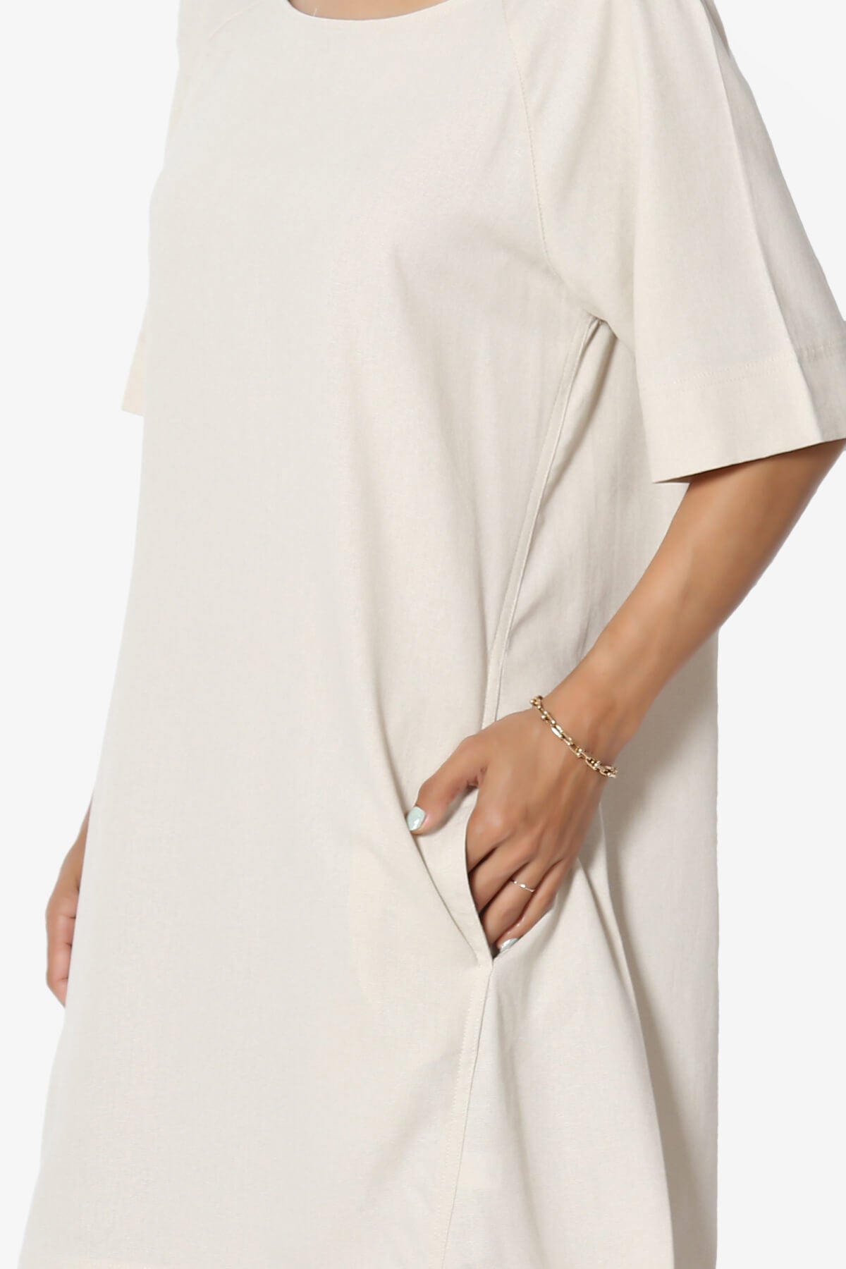 Winny Linen Short Sleeve Shift Dress SAND BEIGE_5