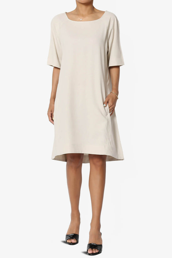 Winny Linen Short Sleeve Shift Dress SAND BEIGE_6