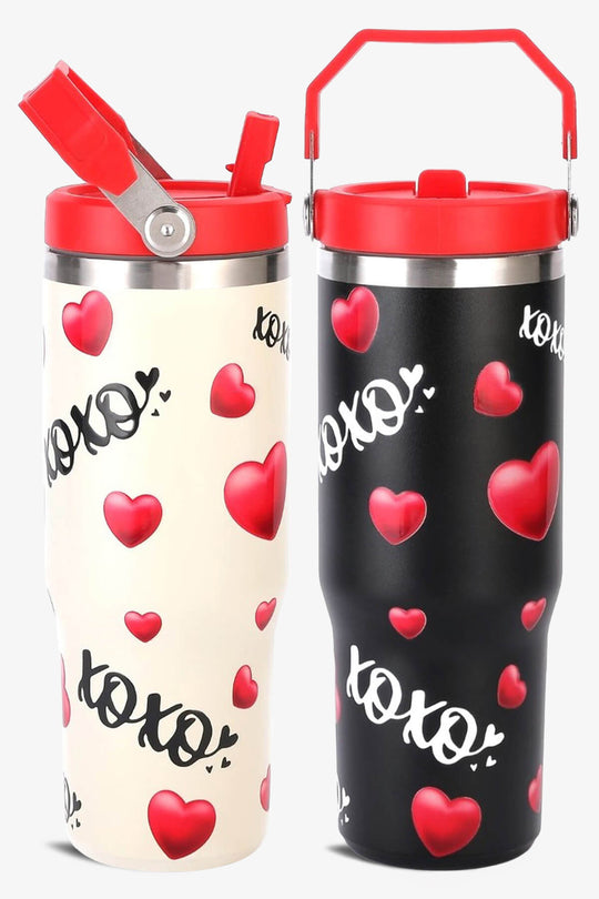 30 oz 3D UV XOXO Print Tumbler with Handle and Flip Straw
