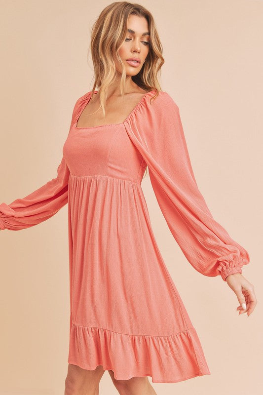 Aemi + Co Taya Squared Neck Long Sleeve Ruffle Dress