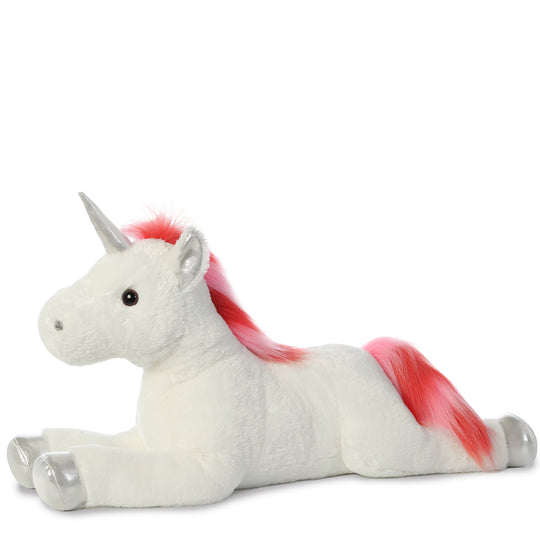 Red & Pink Swirls White Unicorn 27"