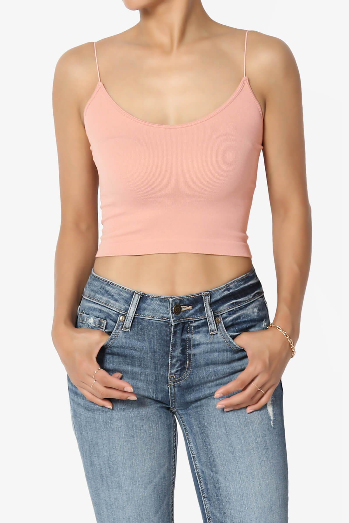 Aced Skinny Strap Ribbed Seamless Bra Cami LIGHT PINK_1