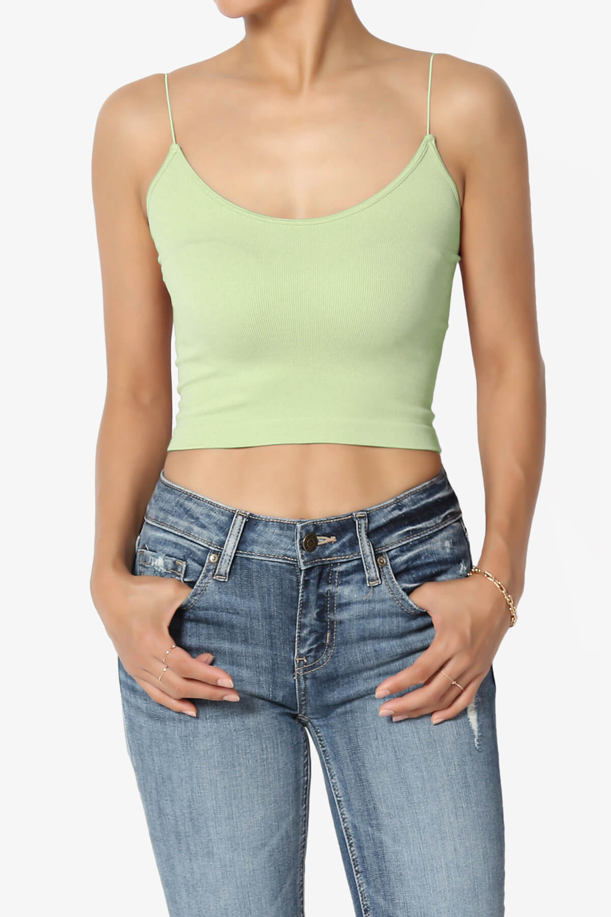 Aced Skinny Strap Ribbed Seamless Bra Cami LIGHT SAGE_1