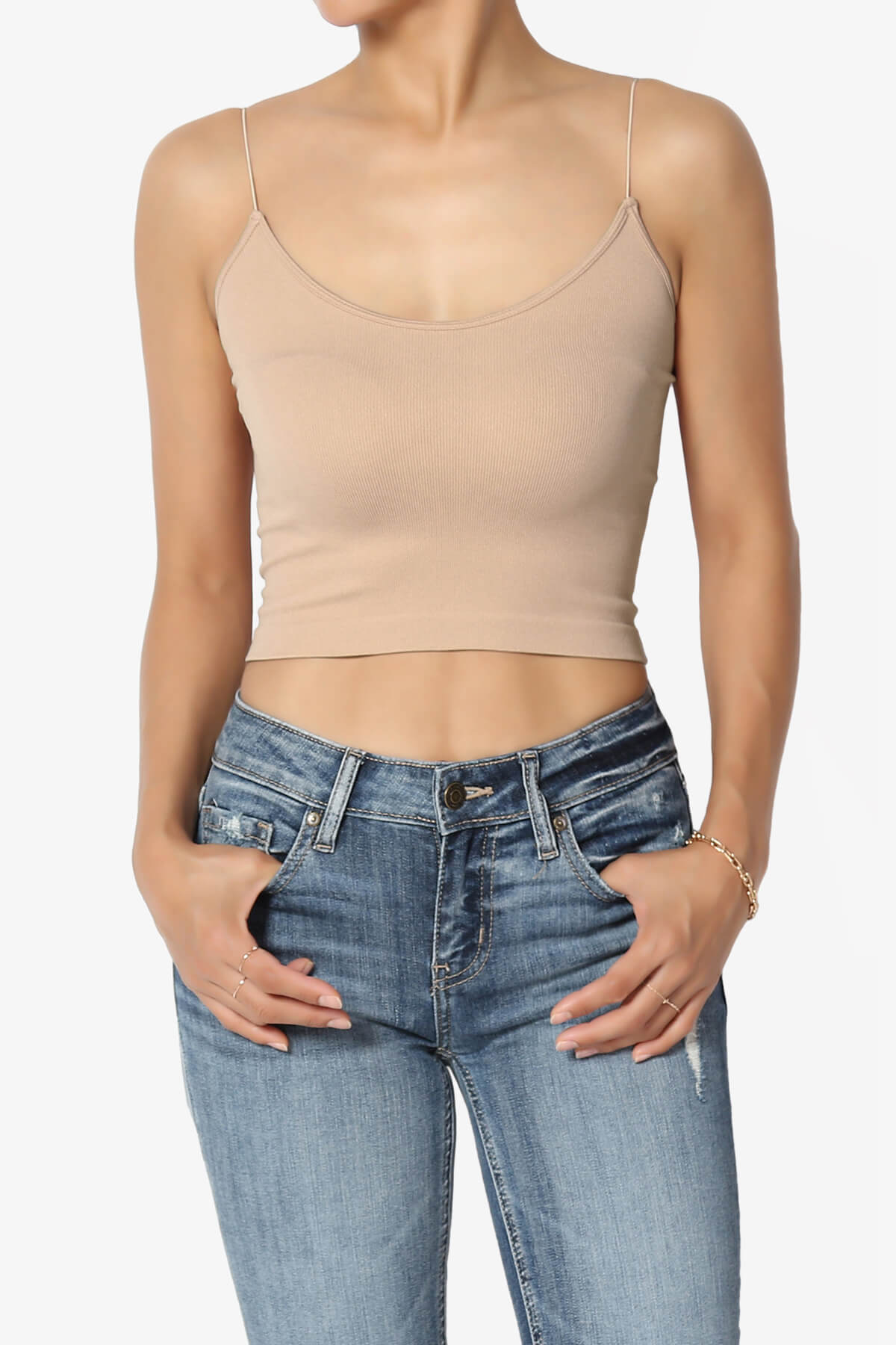 Aced Skinny Strap Ribbed Seamless Bra Cami NUDE_1