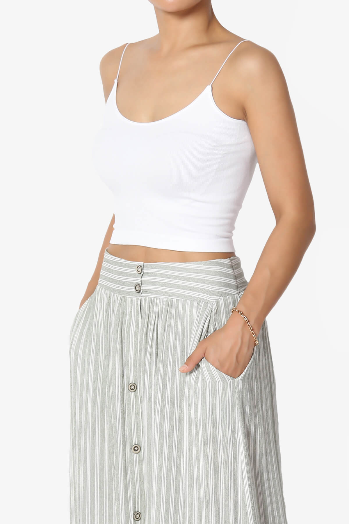 Aced Skinny Strap Ribbed Seamless Bra Cami WHITE_3