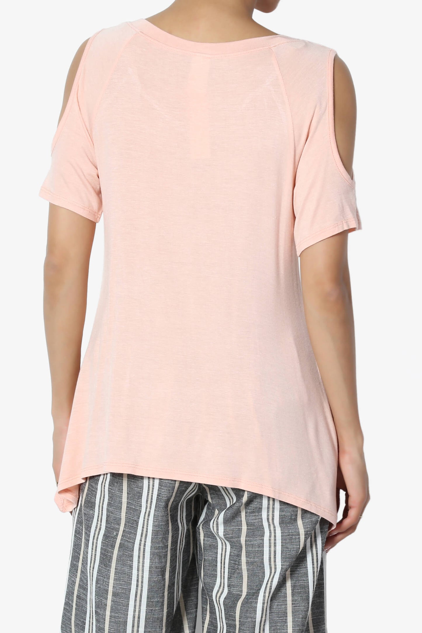 Lani Cold Shoulder V-Neck Jersey Top PEACH_2