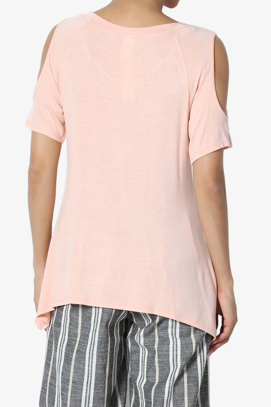 Lani Cold Shoulder V-Neck Jersey Top PEACH_2