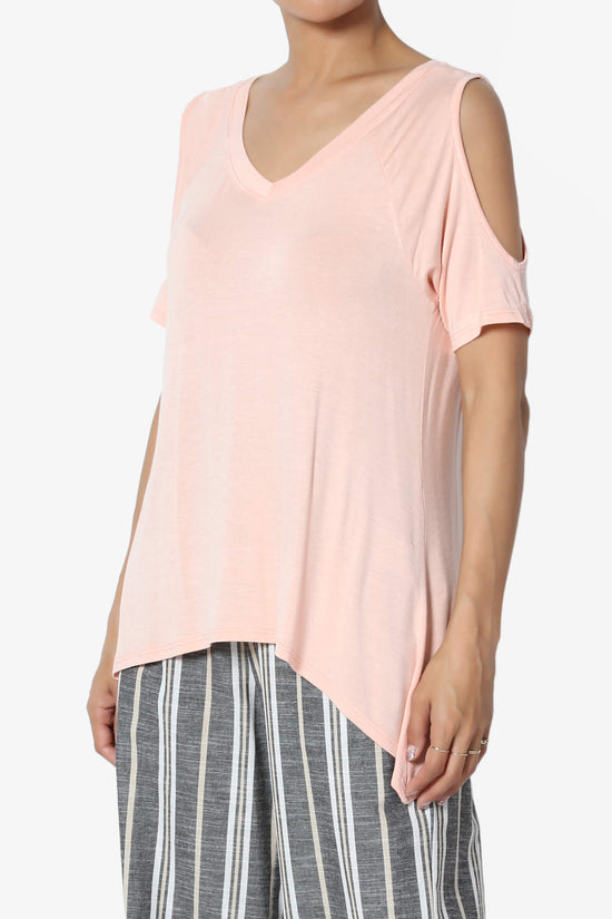 Lani Cold Shoulder V-Neck Jersey Top PEACH_3
