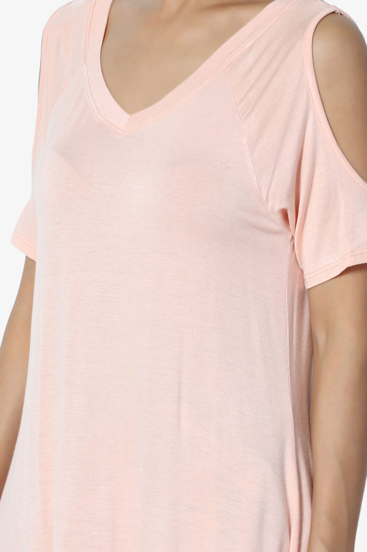 Lani Cold Shoulder V-Neck Jersey Top PEACH_5