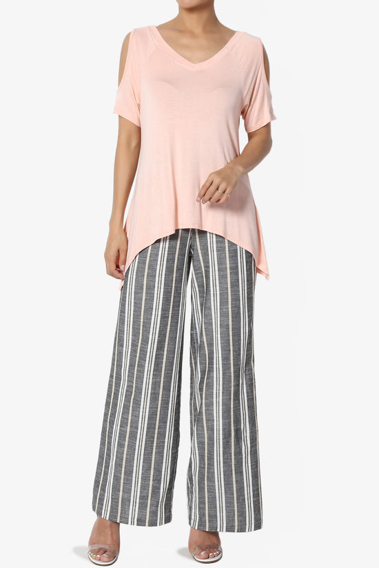 Lani Cold Shoulder V-Neck Jersey Top PEACH_6