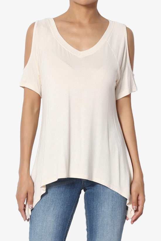 Lani Cold Shoulder V-Neck Jersey Top TAUPE_1