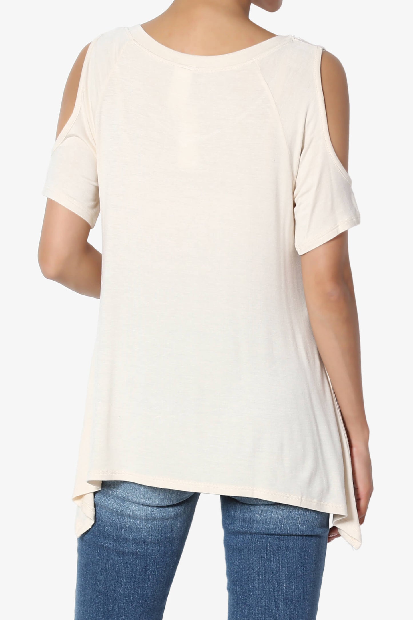 Lani Cold Shoulder V-Neck Jersey Top TAUPE_2