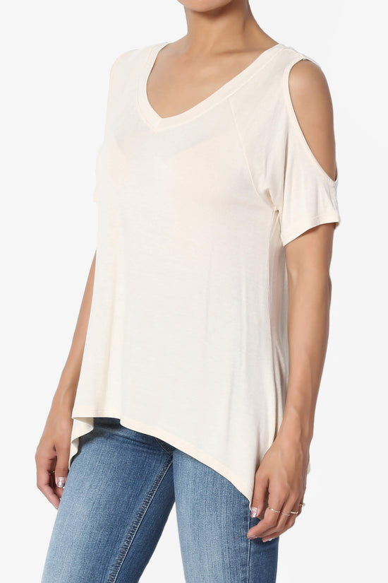 Lani Cold Shoulder V-Neck Jersey Top TAUPE_3