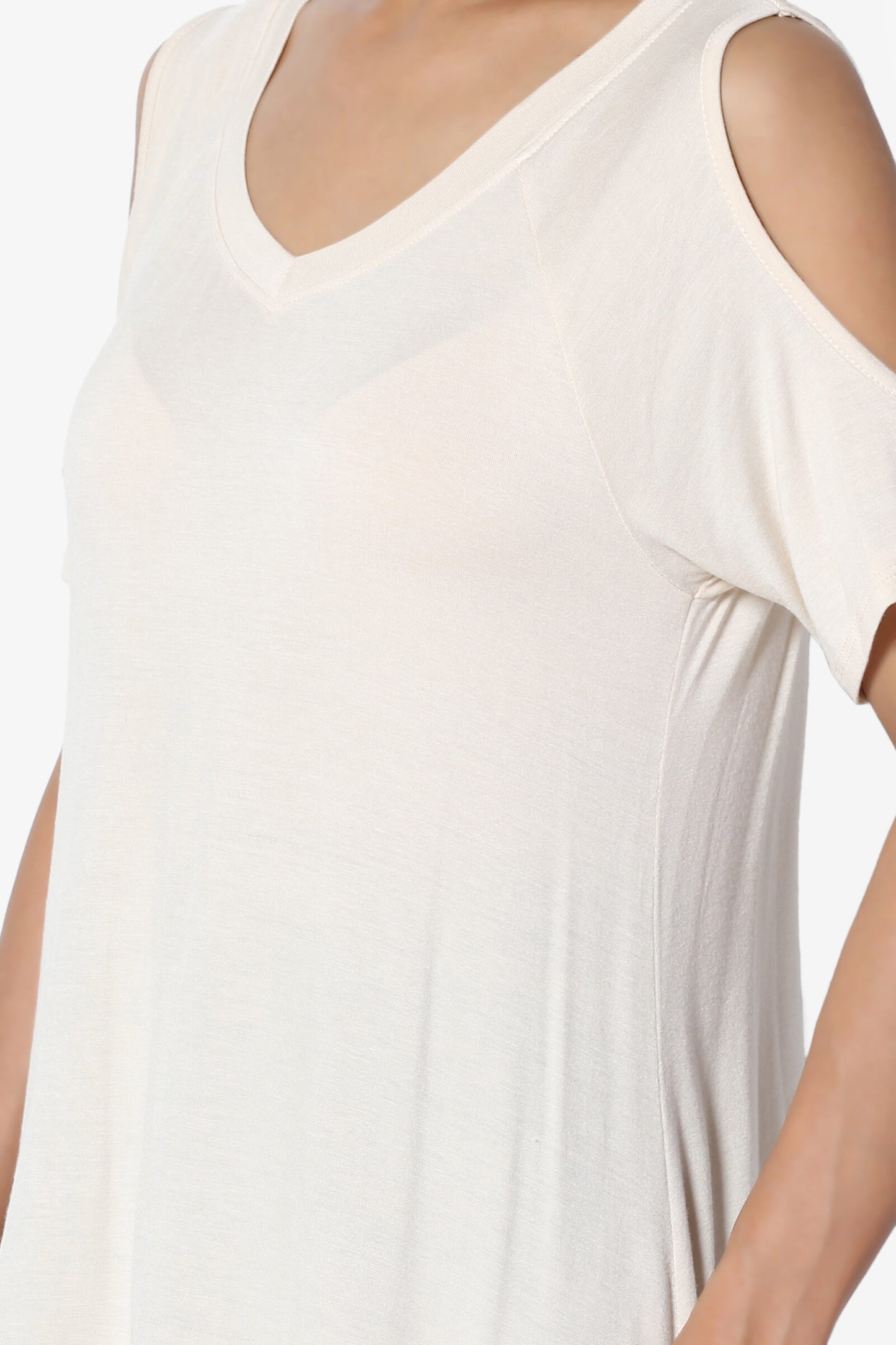 Lani Cold Shoulder V-Neck Jersey Top TAUPE_5