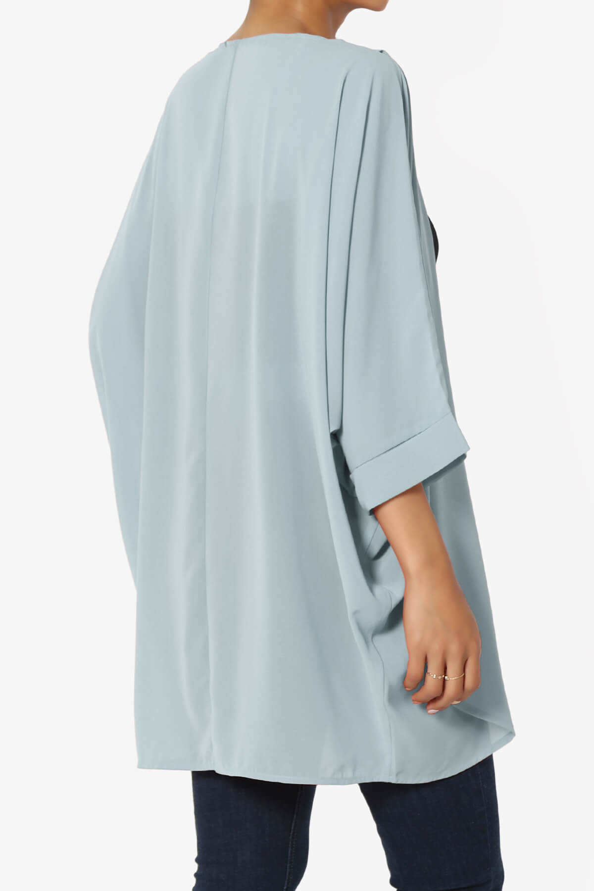 Blivia Pleated Kimono Chiffon Cardigan ASH BLUE_4