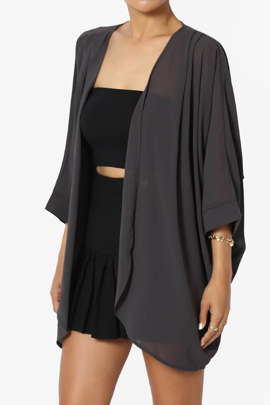Blivia Pleated Kimono Chiffon Cardigan ASH GREY_3