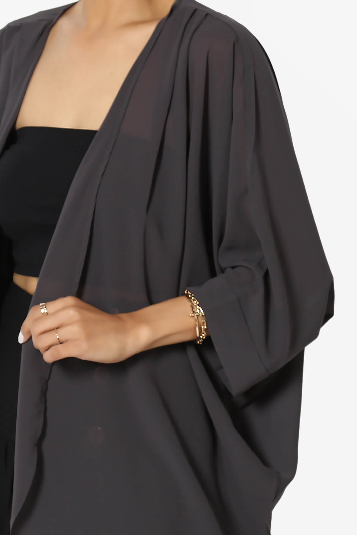 Blivia Pleated Kimono Chiffon Cardigan ASH GREY_5