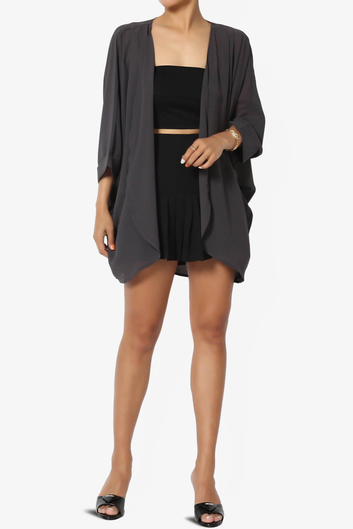 Blivia Pleated Kimono Chiffon Cardigan ASH GREY_6