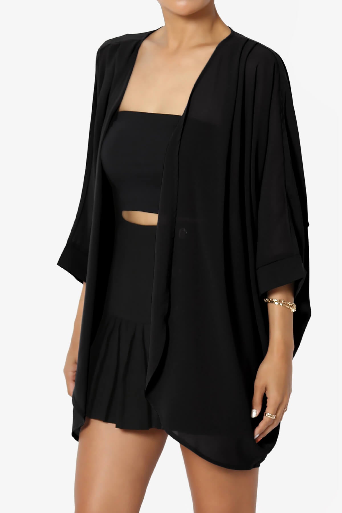 Blivia Pleated Kimono Chiffon Cardigan BLACK_3