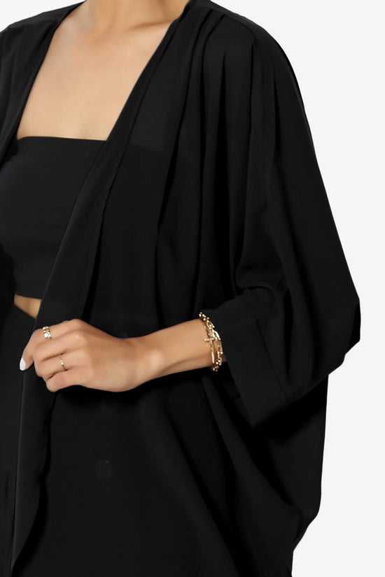 Blivia Pleated Kimono Chiffon Cardigan BLACK_5