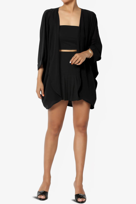 Blivia Pleated Kimono Chiffon Cardigan BLACK_6