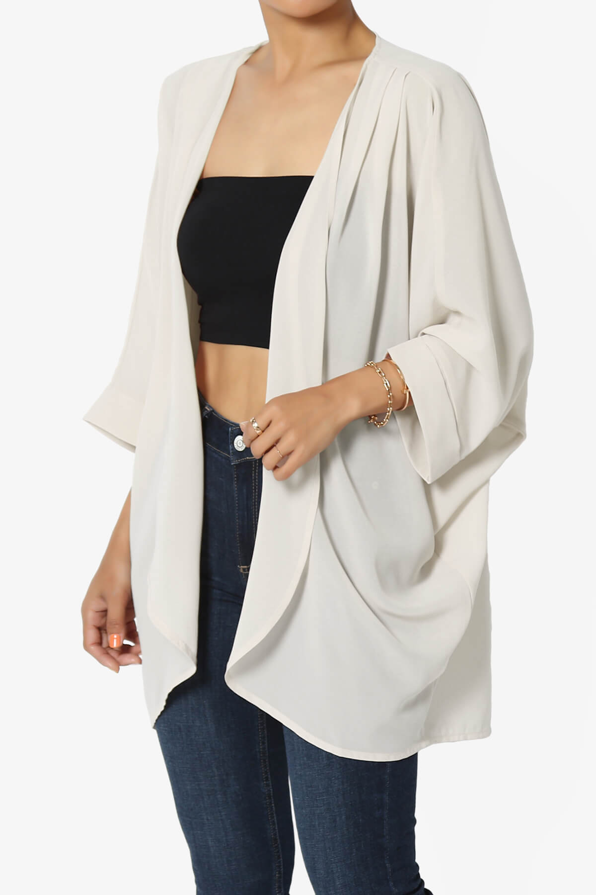 Blivia Pleated Kimono Chiffon Cardigan BONE_3
