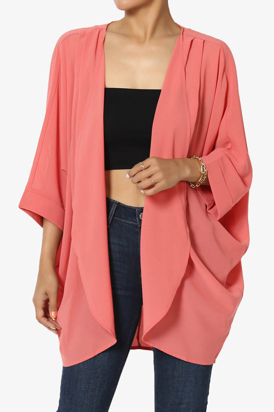 Blivia Pleated Kimono Chiffon Cardigan CORAL_1