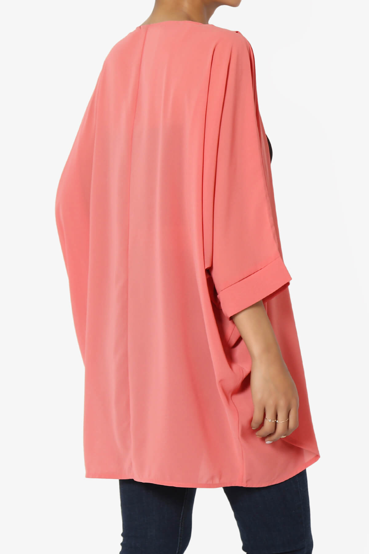 Blivia Pleated Kimono Chiffon Cardigan CORAL_4
