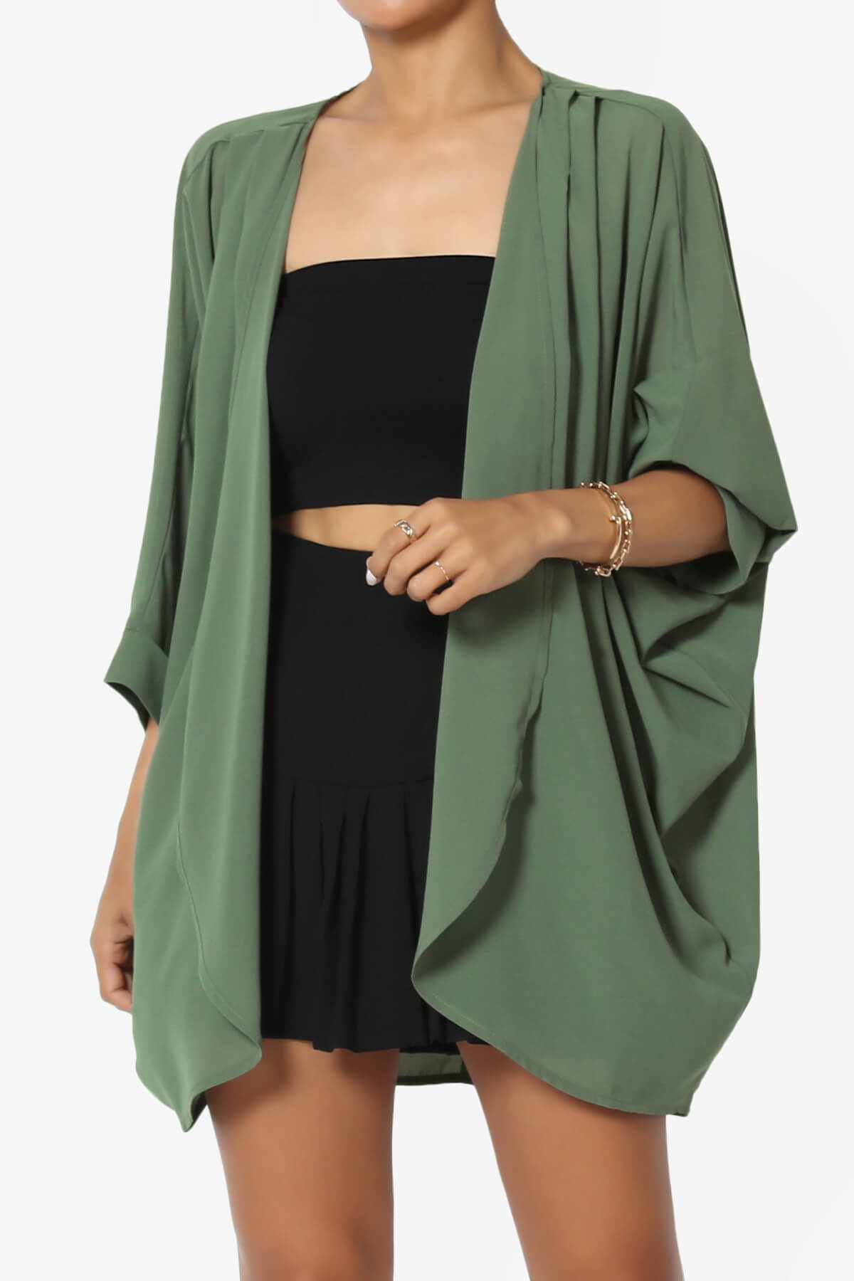 Blivia Pleated Kimono Chiffon Cardigan DUSTY OLIVE_1