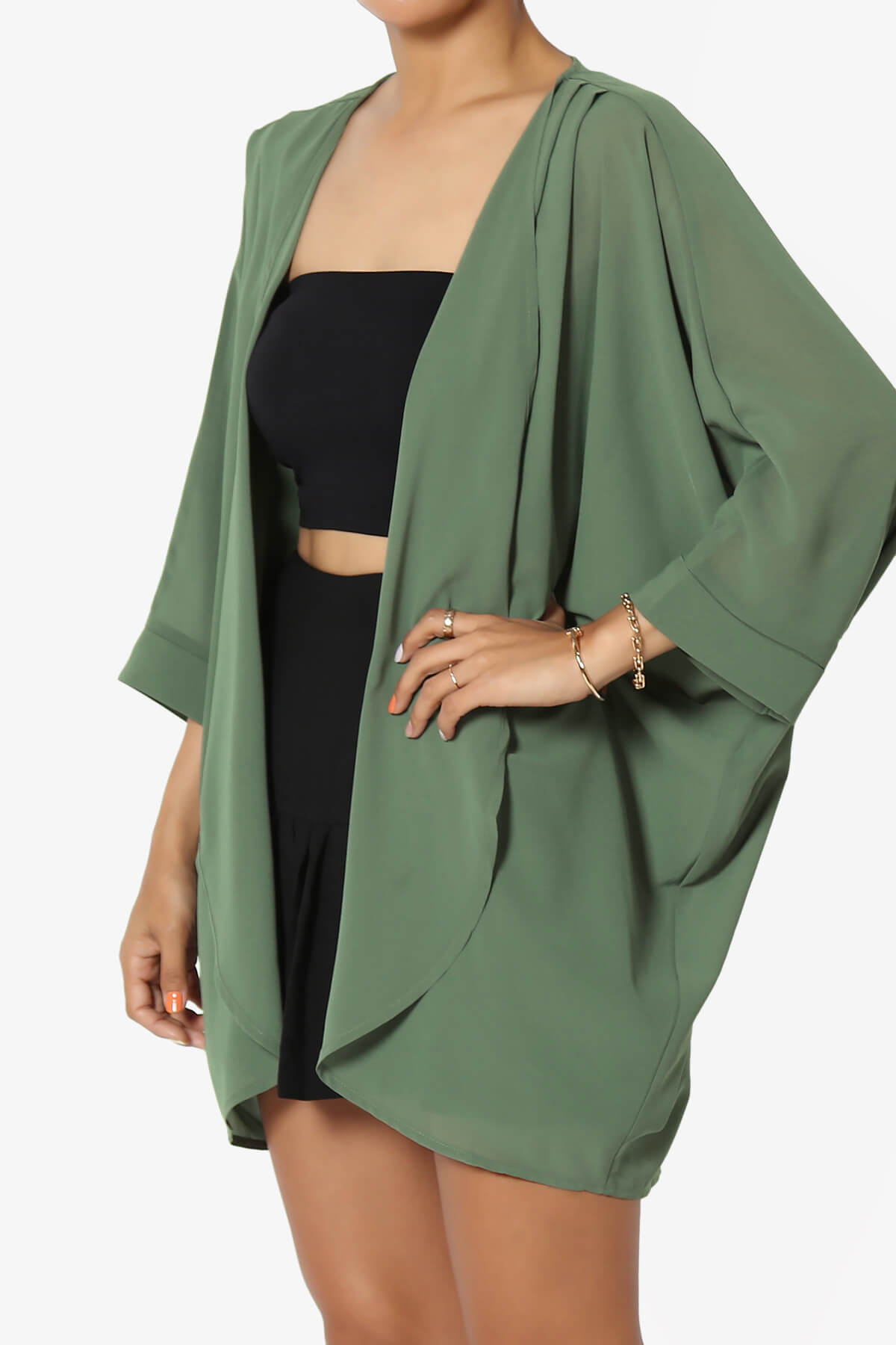 Blivia Pleated Kimono Chiffon Cardigan DUSTY OLIVE_3