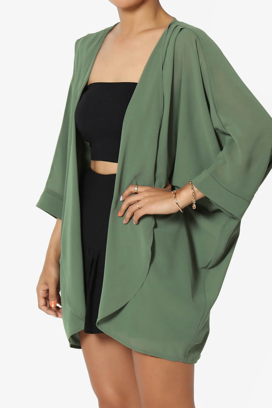 Blivia Pleated Kimono Chiffon Cardigan DUSTY OLIVE_3