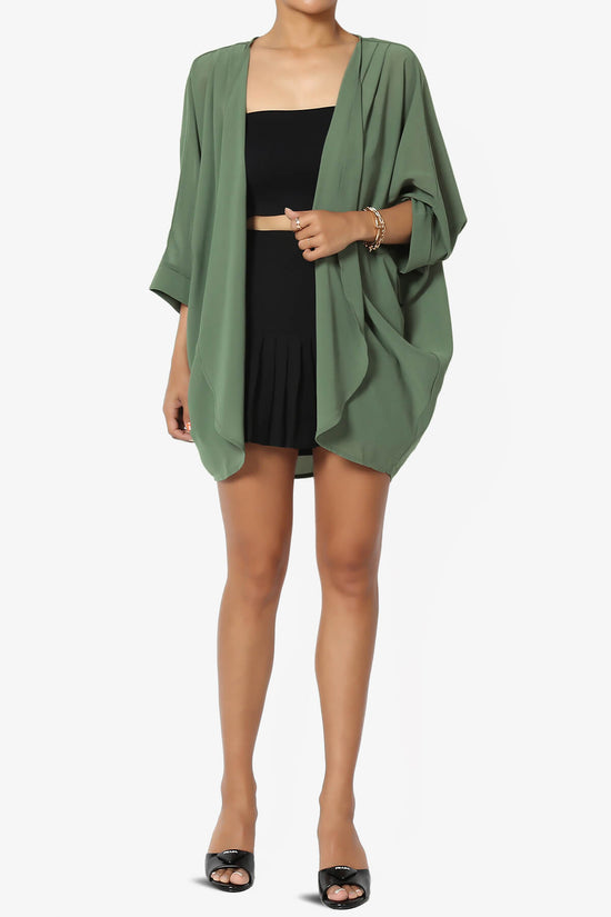 Blivia Pleated Kimono Chiffon Cardigan DUSTY OLIVE_6