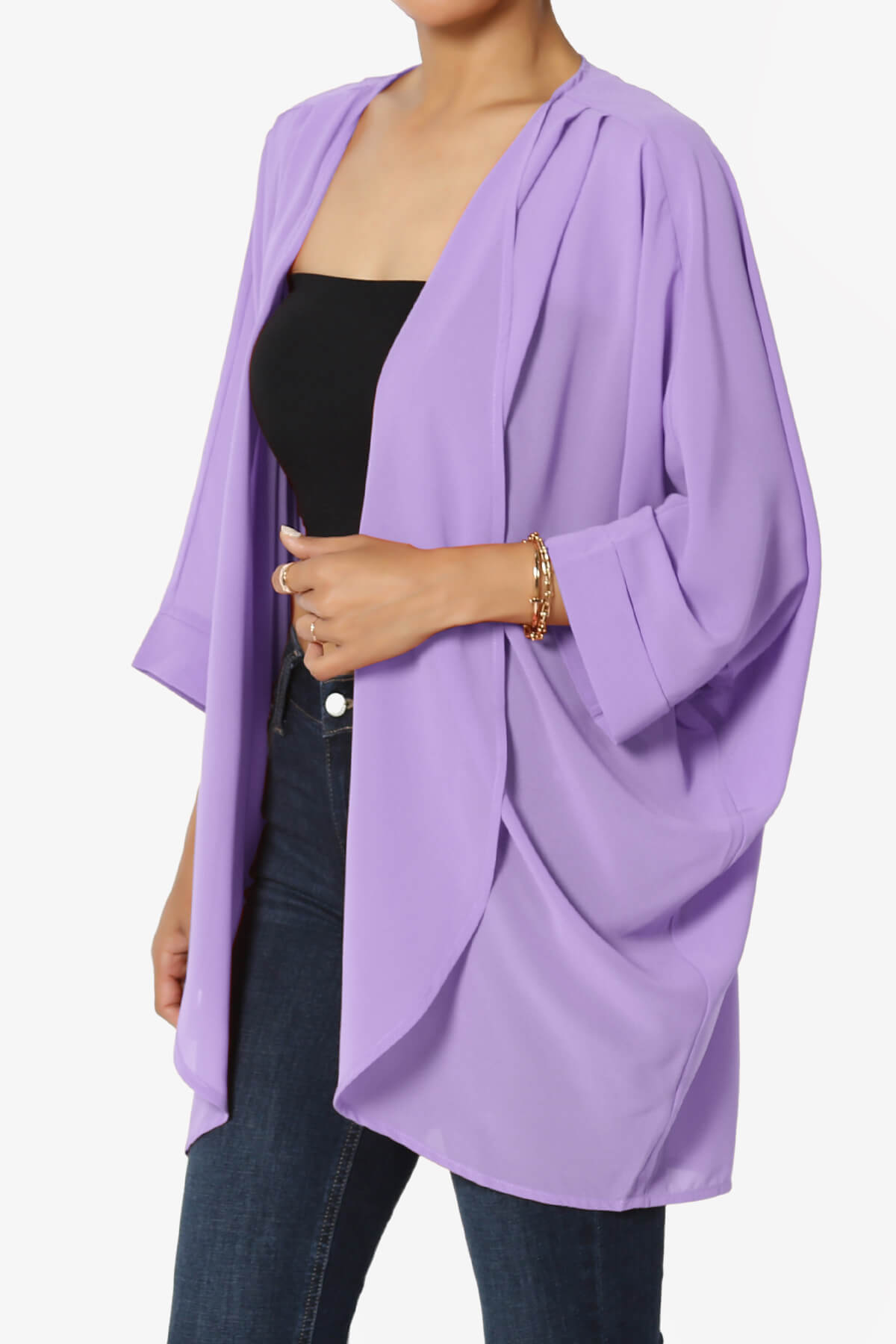 Blivia Pleated Kimono Chiffon Cardigan LAVENDER_3