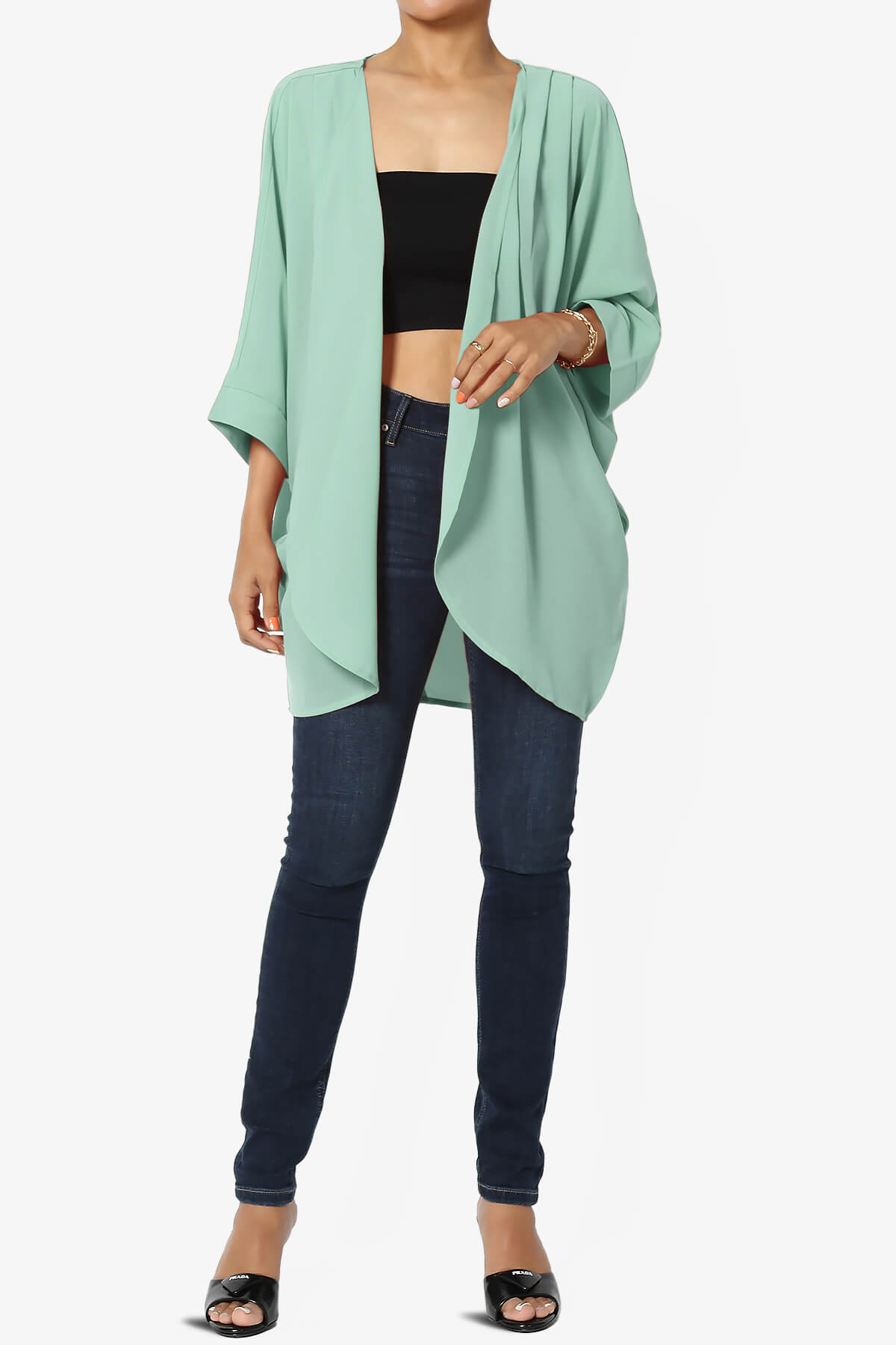 Blivia Pleated Kimono Chiffon Cardigan LIGHT GREEN_6