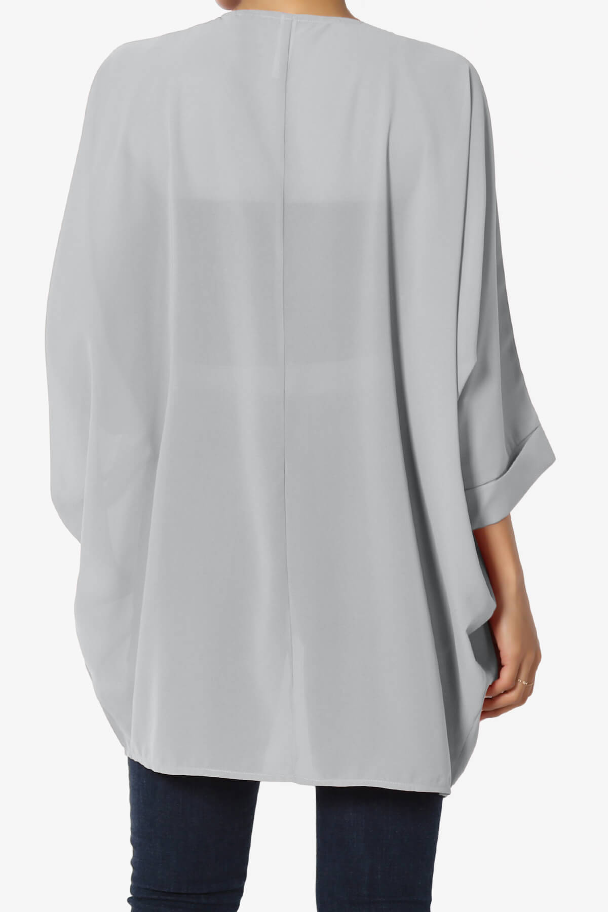 Blivia Pleated Kimono Chiffon Cardigan LIGHT GREY_2