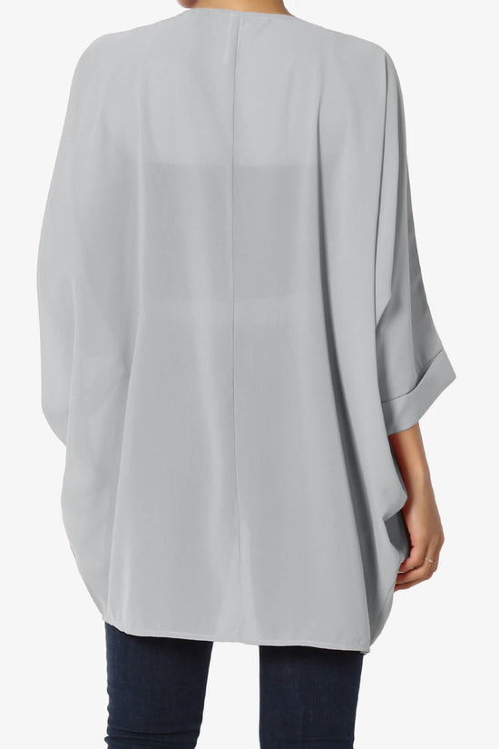 Blivia Pleated Kimono Chiffon Cardigan LIGHT GREY_2