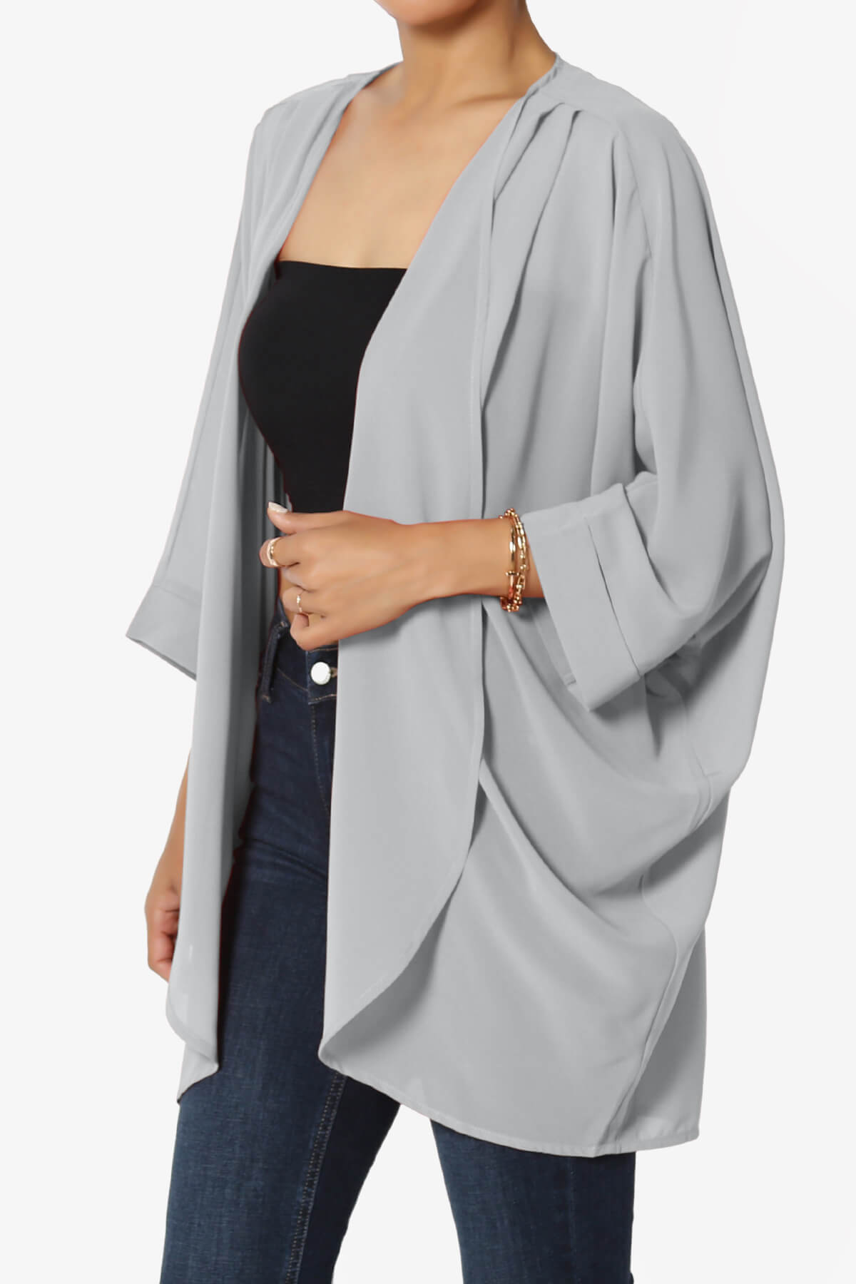 Blivia Pleated Kimono Chiffon Cardigan LIGHT GREY_3