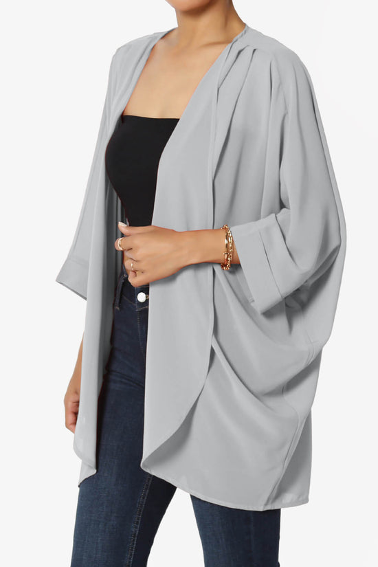 Blivia Pleated Kimono Chiffon Cardigan LIGHT GREY_3