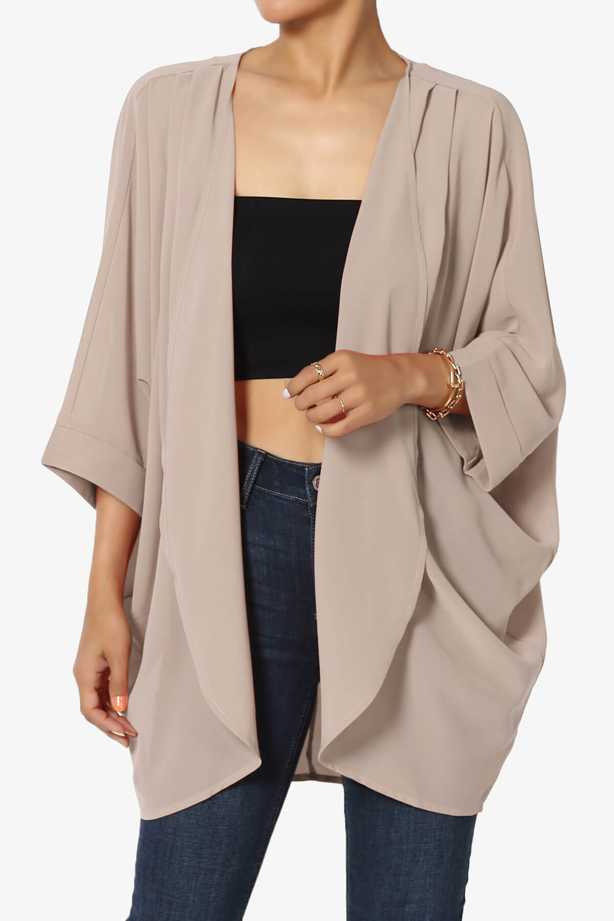 Blivia Pleated Kimono Chiffon Cardigan LIGHT MOCHA_1